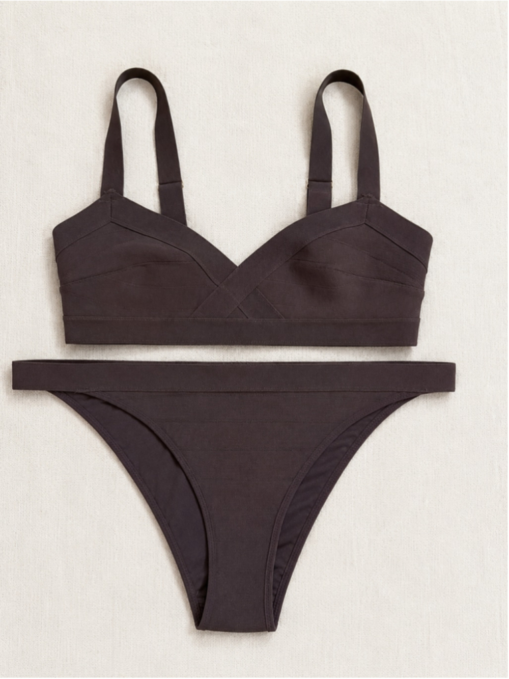 H&M Chocolate Brown Bikini Set NWOT Size‎ 12 Textured Stripe Swimwear